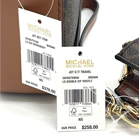 Michael Kors Large EW Crossbody Bag & Large Double Zip Wallet Brown - Picture 13 of 13